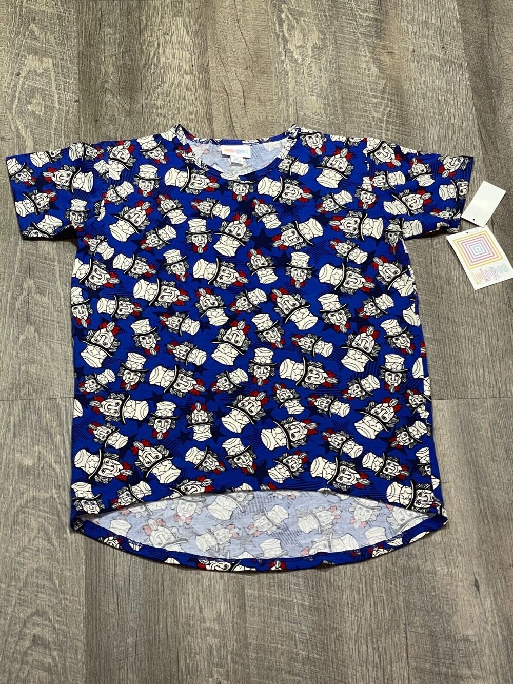Lularoe Gracie Shirt Uncle Sam July 4th Patriotic High/Low Size 10 NWT
